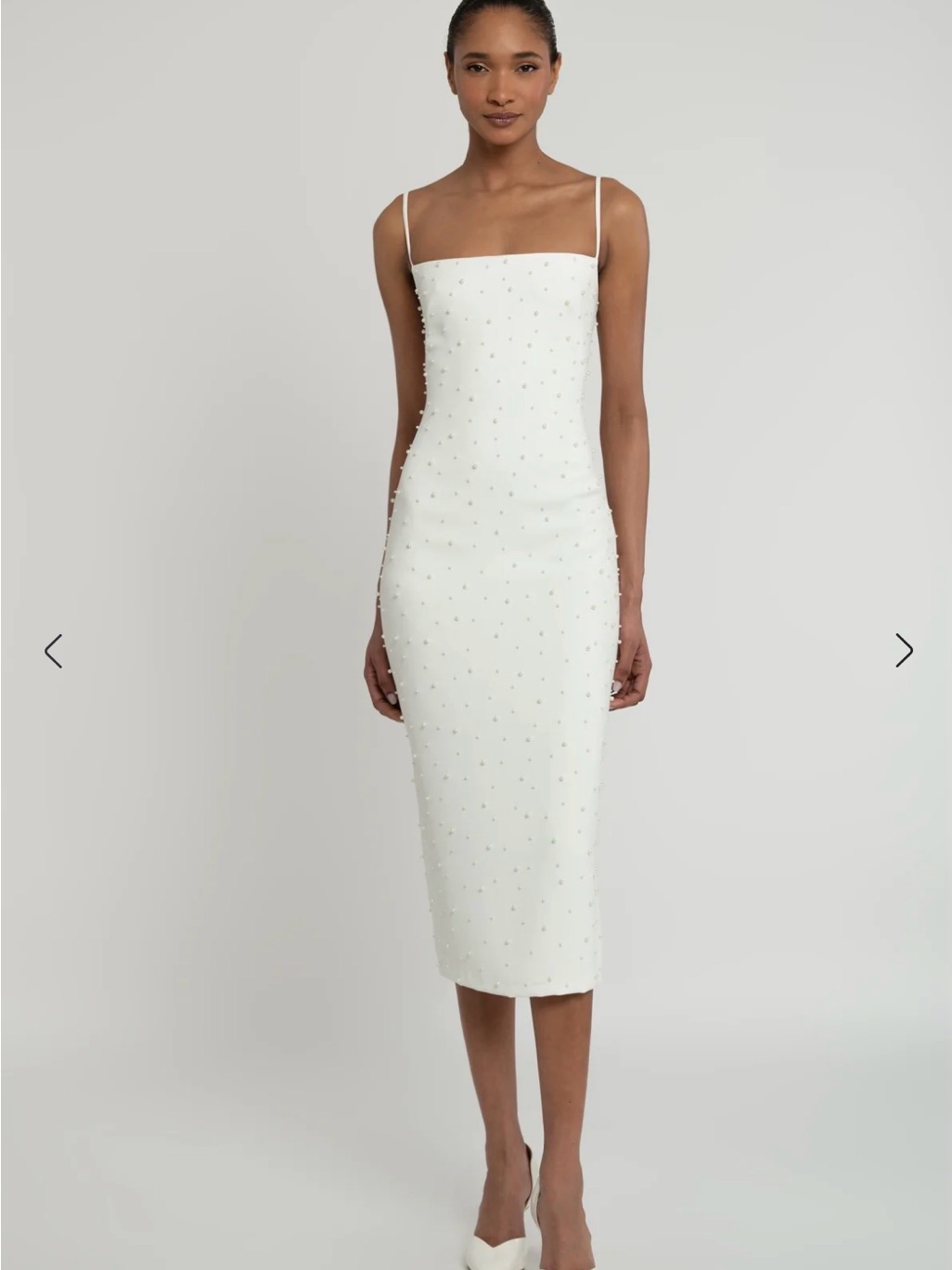 Jenny Yoo Oksana - White Beaded Spaghetti Strap Midi Dress